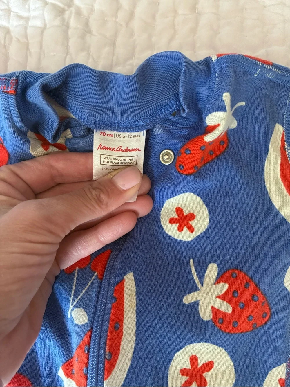 Hanna Andersson Royal Blue Fruit-Print Zipper Romper pajamas